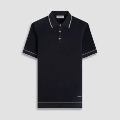 Basket Stitch Three Button Polo Sweater