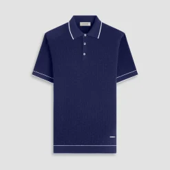 Basket Stitch Three Button Polo Sweater