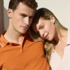 Basket Stitch Three Button Polo Sweater