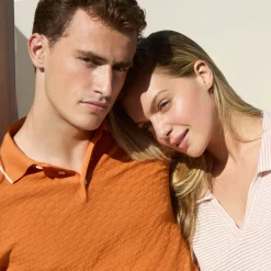 Basket Stitch Three Button Polo Sweater