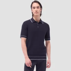 Basket Stitch Three Button Polo Sweater