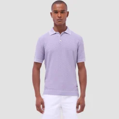 Basket Stitch Three Button Polo Sweater