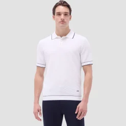 Basket Stitch Three Button Polo Sweater