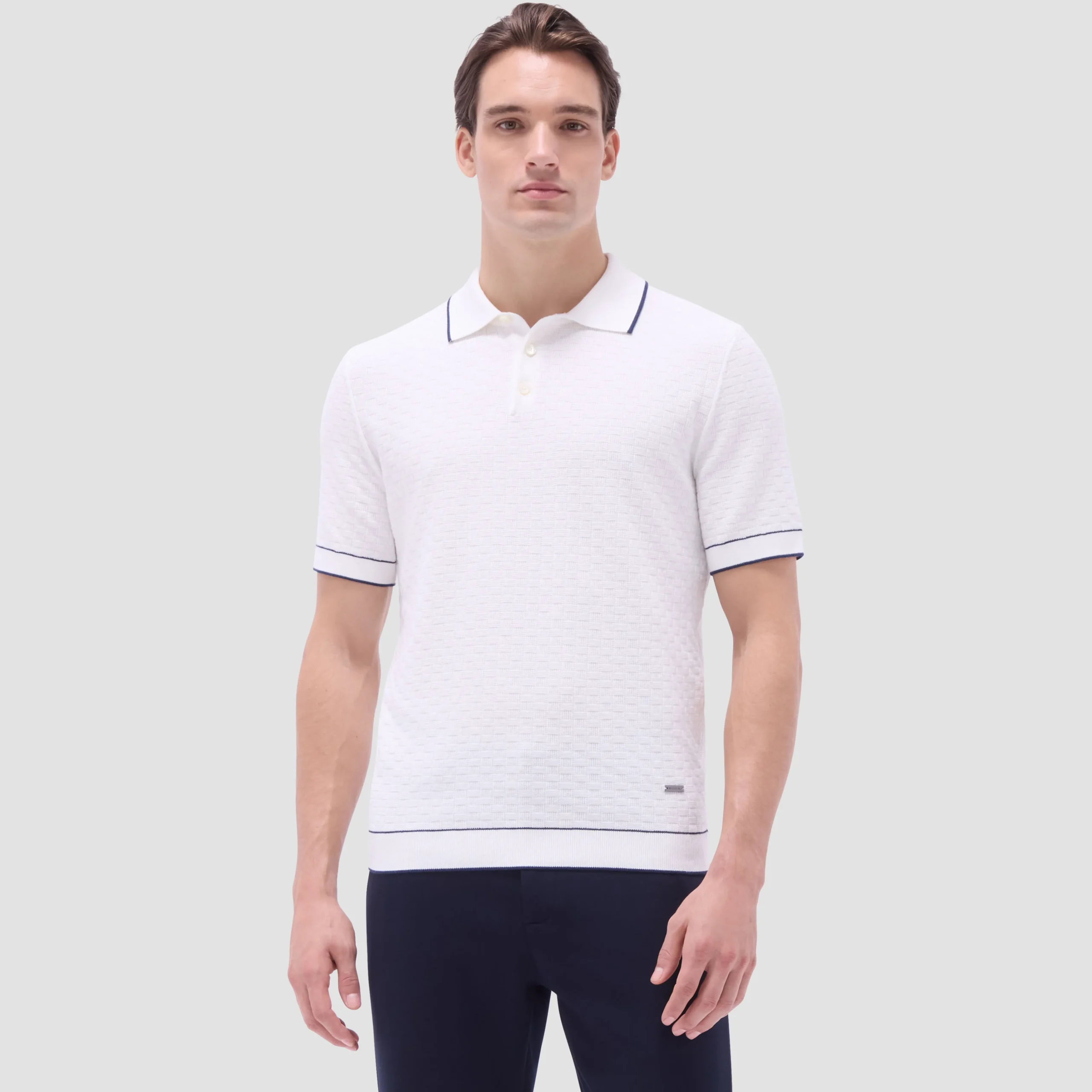 Basket Stitch Three Button Polo Sweater