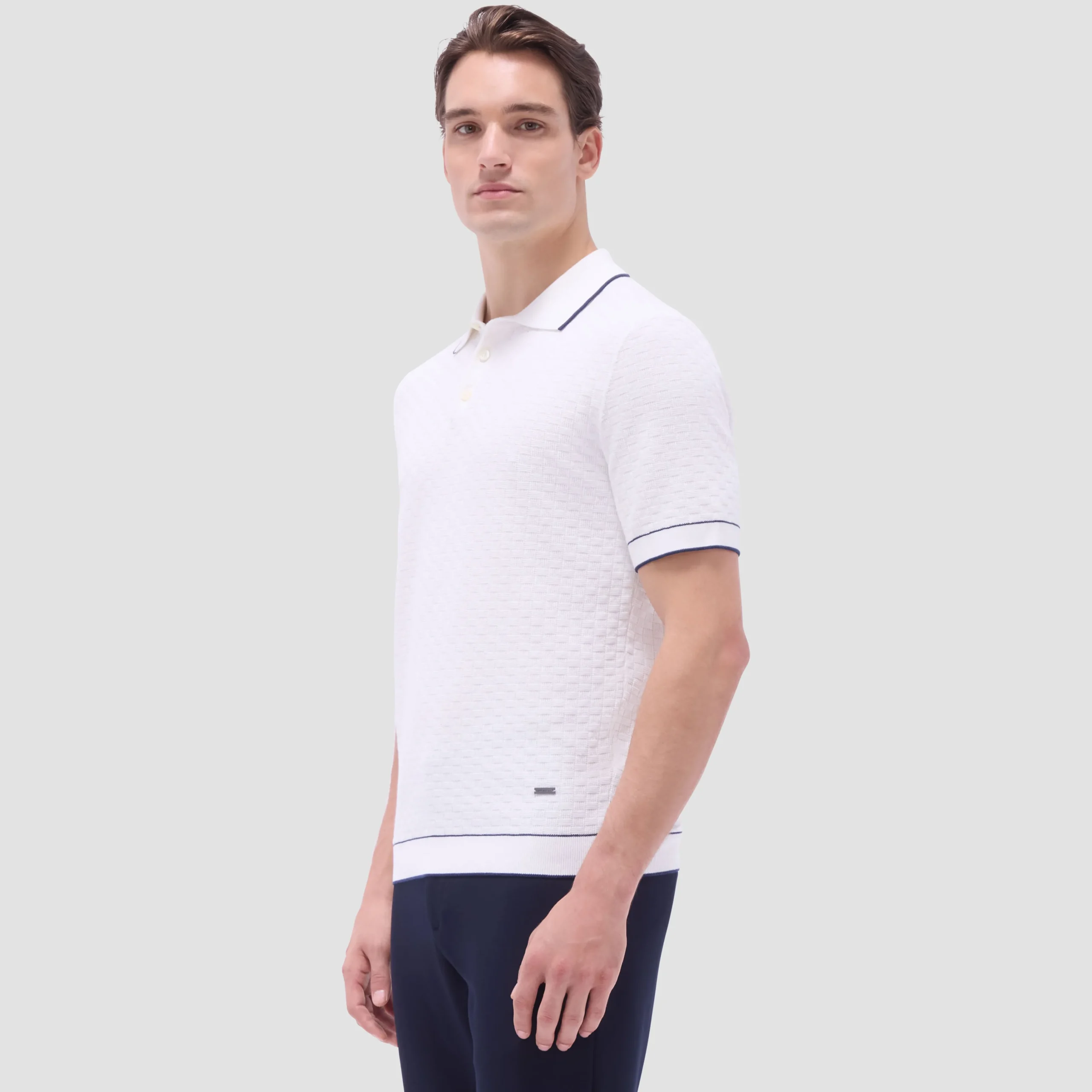 Basket Stitch Three Button Polo Sweater