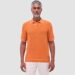 Basket Stitch Three Button Polo Sweater