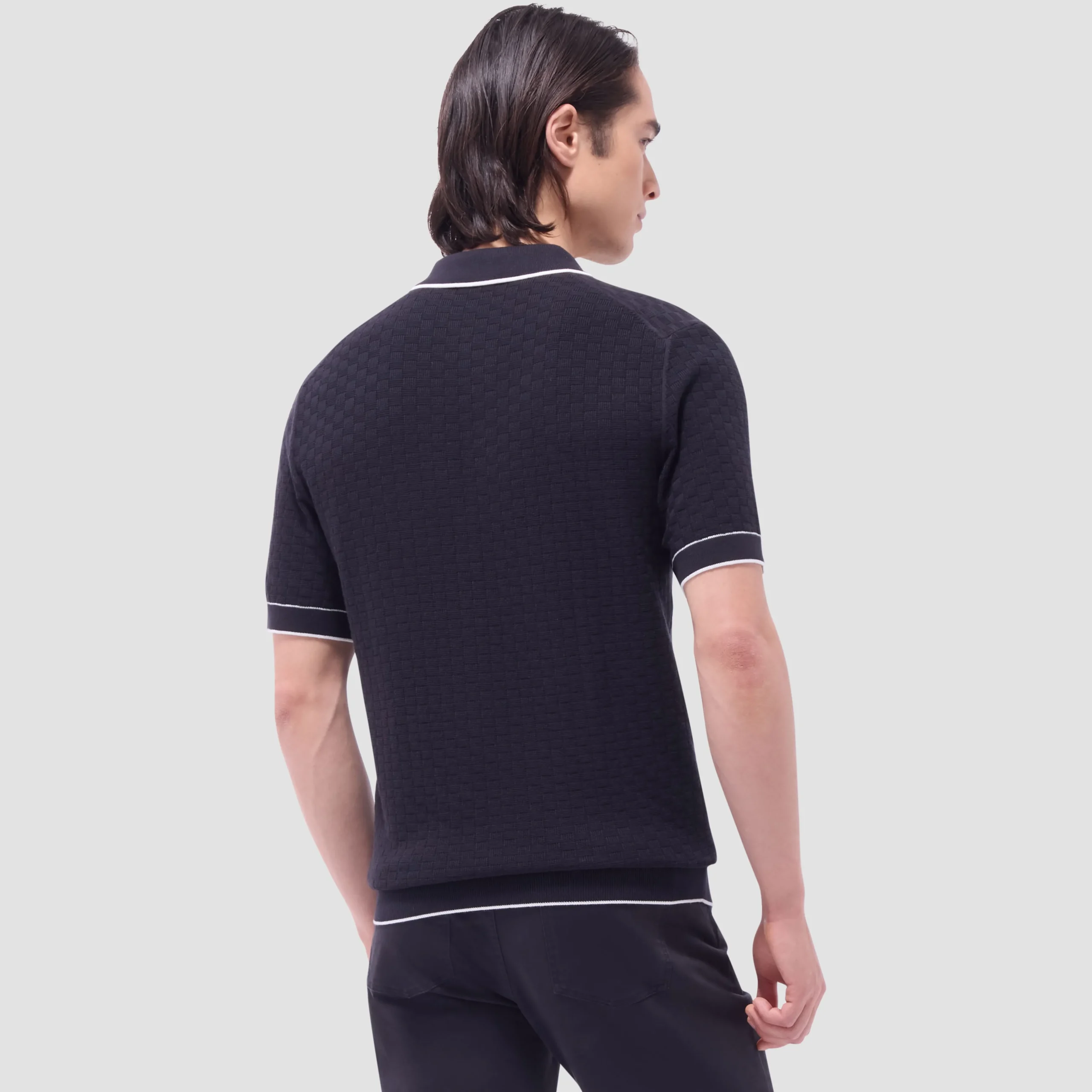 Basket Stitch Three Button Polo Sweater