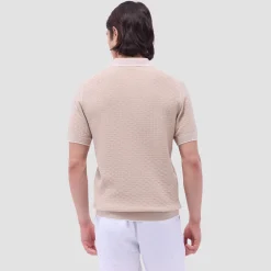 Basket Stitch Three Button Polo Sweater