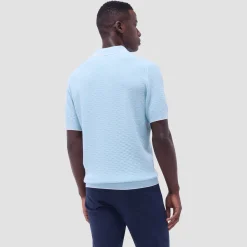 Basket Stitch Three Button Polo Sweater