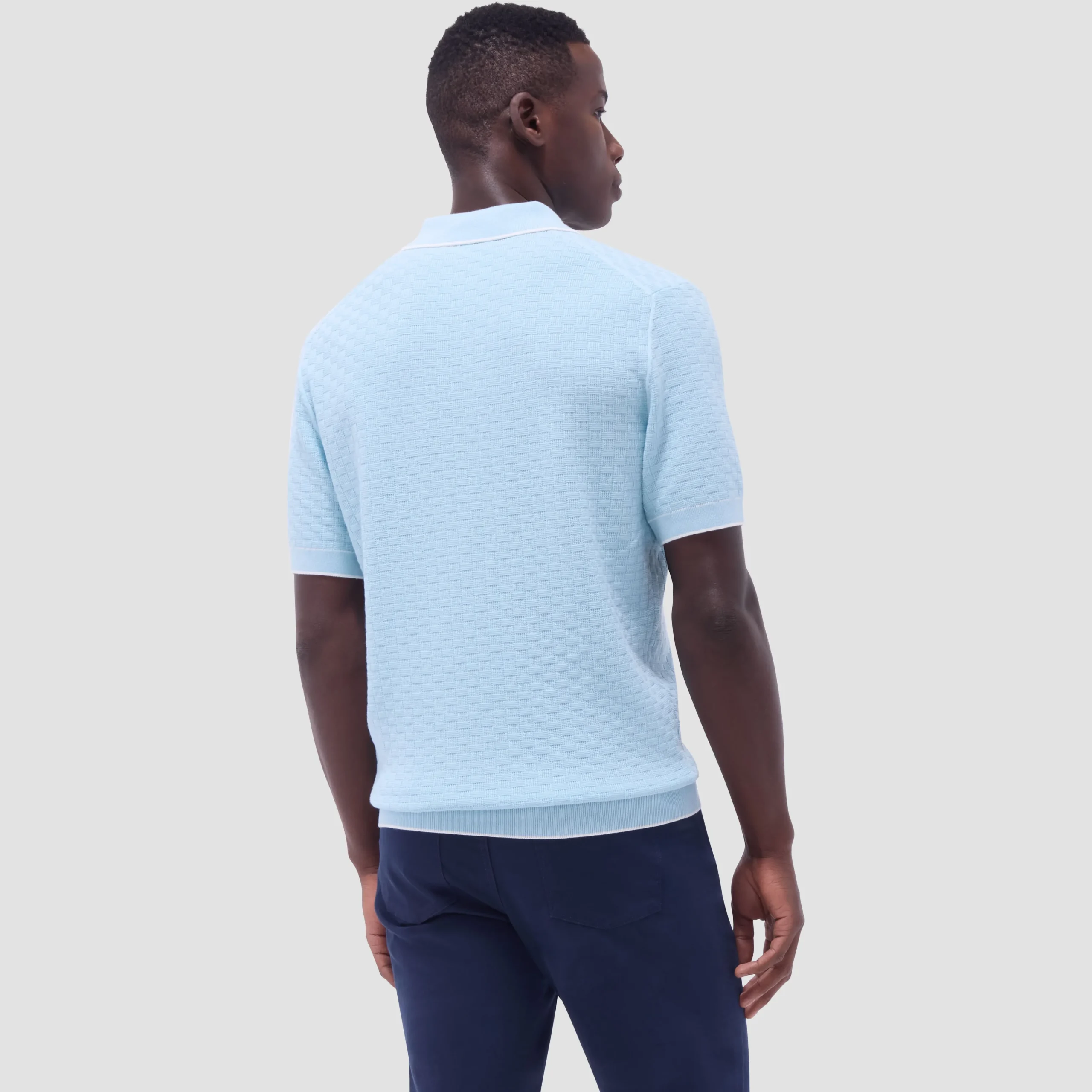 Basket Stitch Three Button Polo Sweater