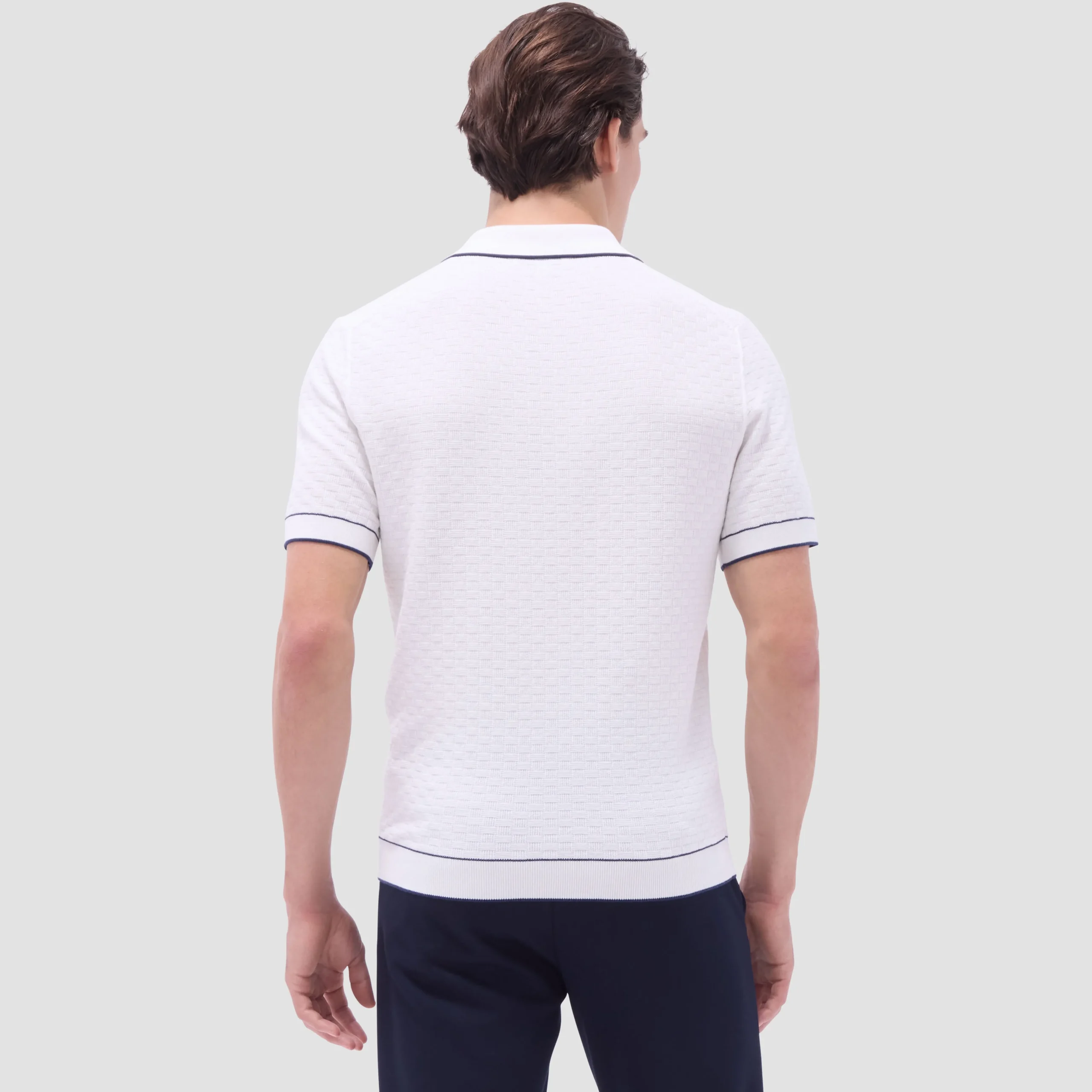 Basket Stitch Three Button Polo Sweater