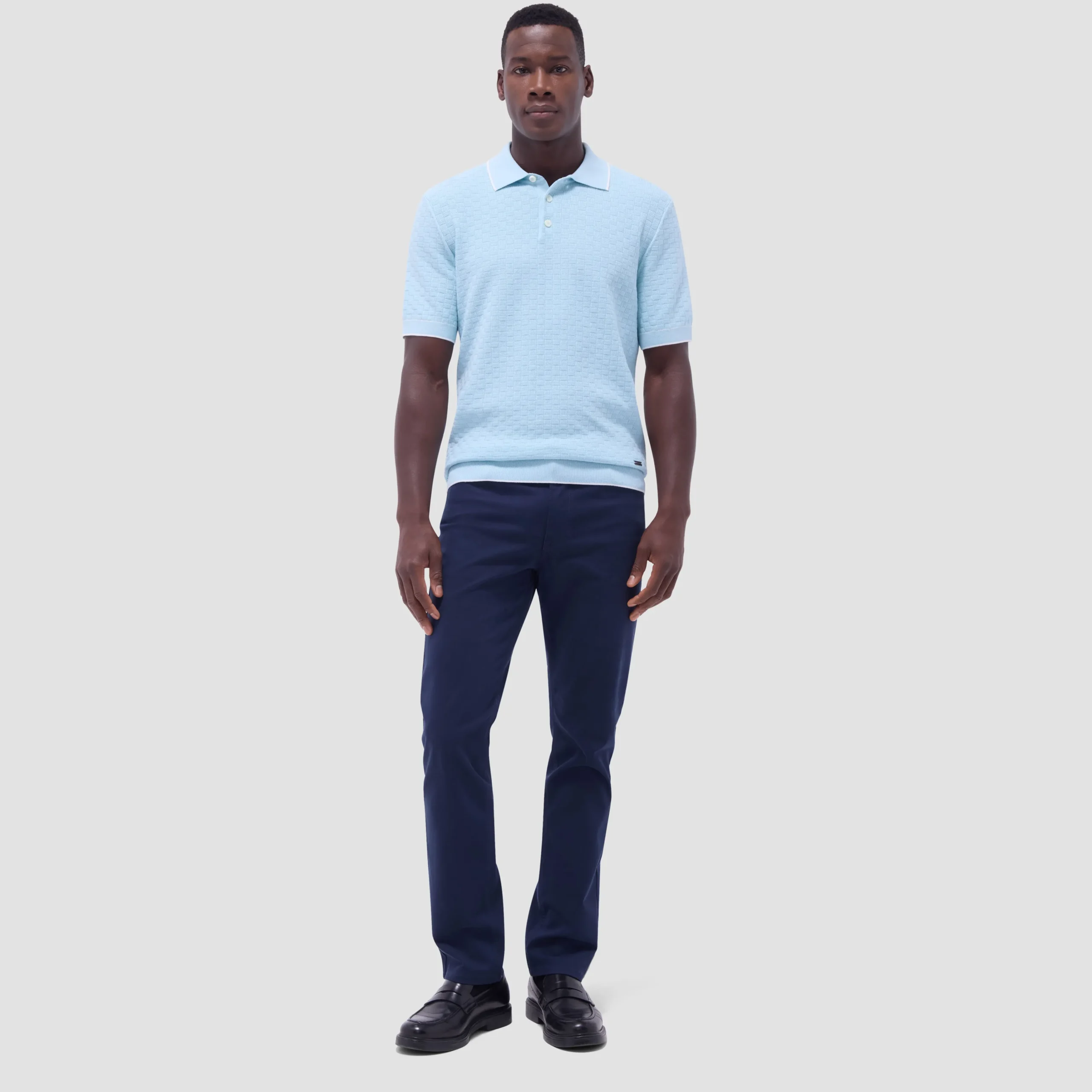 Basket Stitch Three Button Polo Sweater