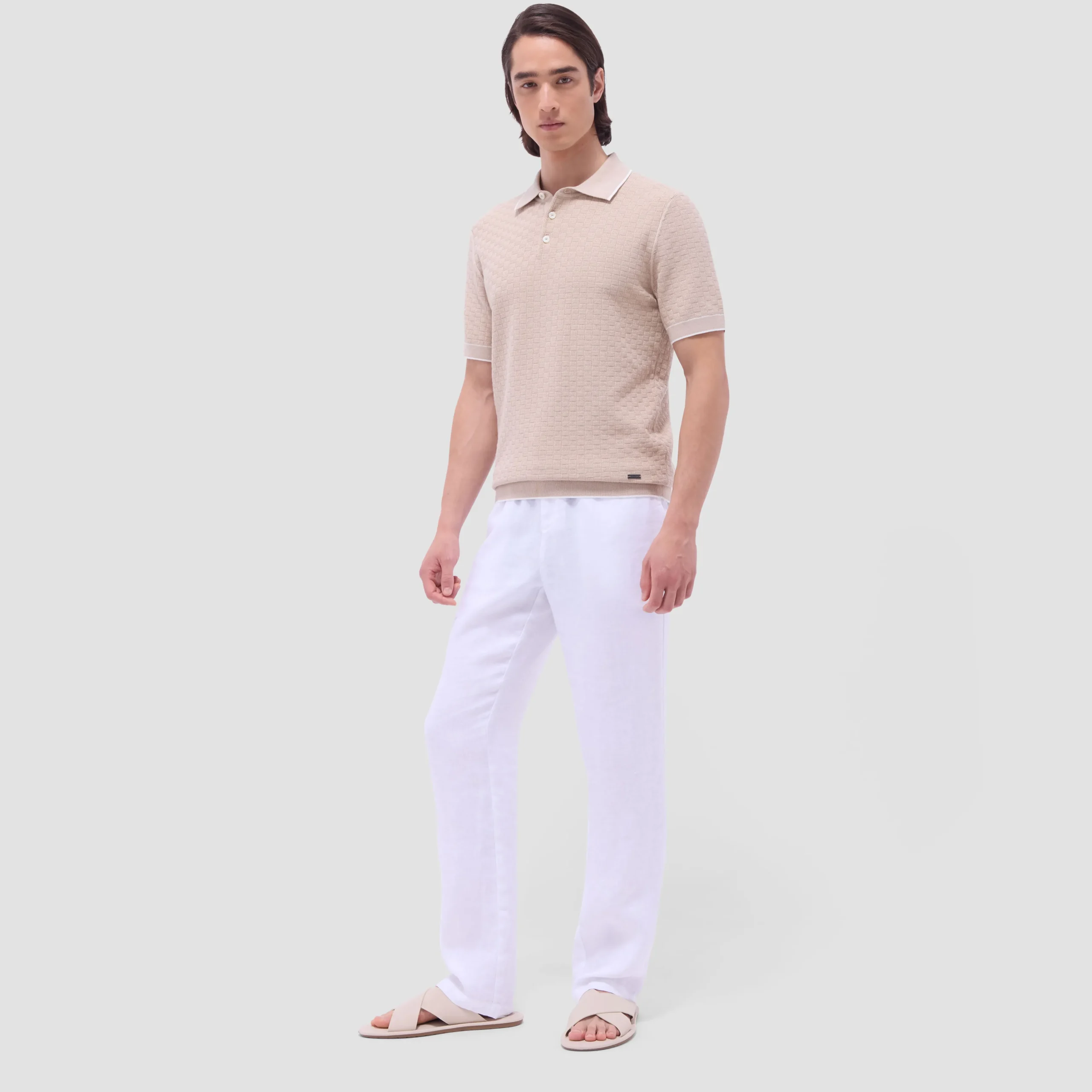 Basket Stitch Three Button Polo Sweater