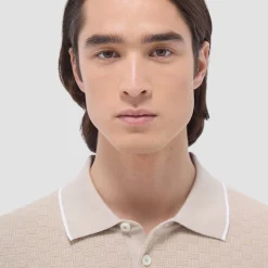Basket Stitch Three Button Polo Sweater
