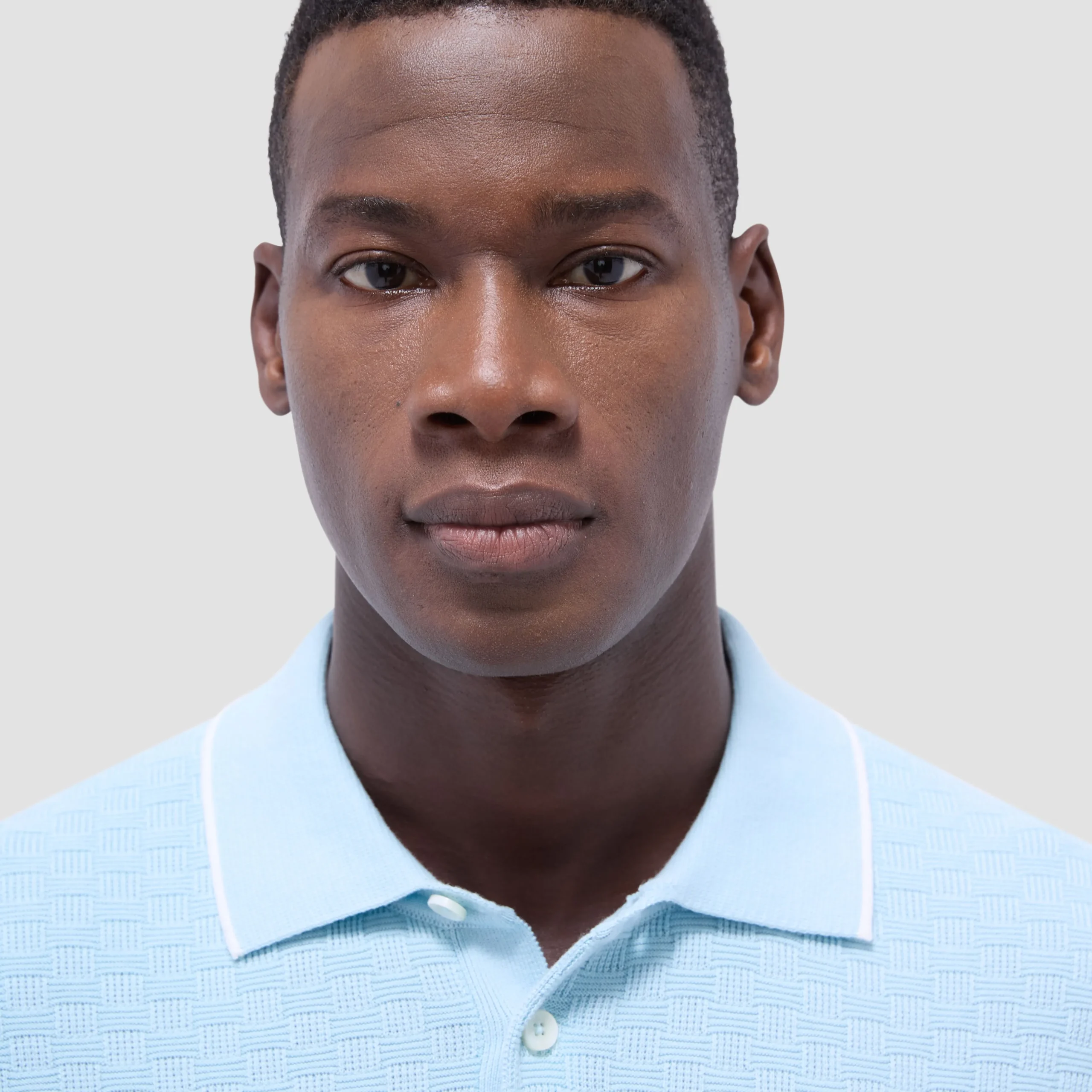 Basket Stitch Three Button Polo Sweater