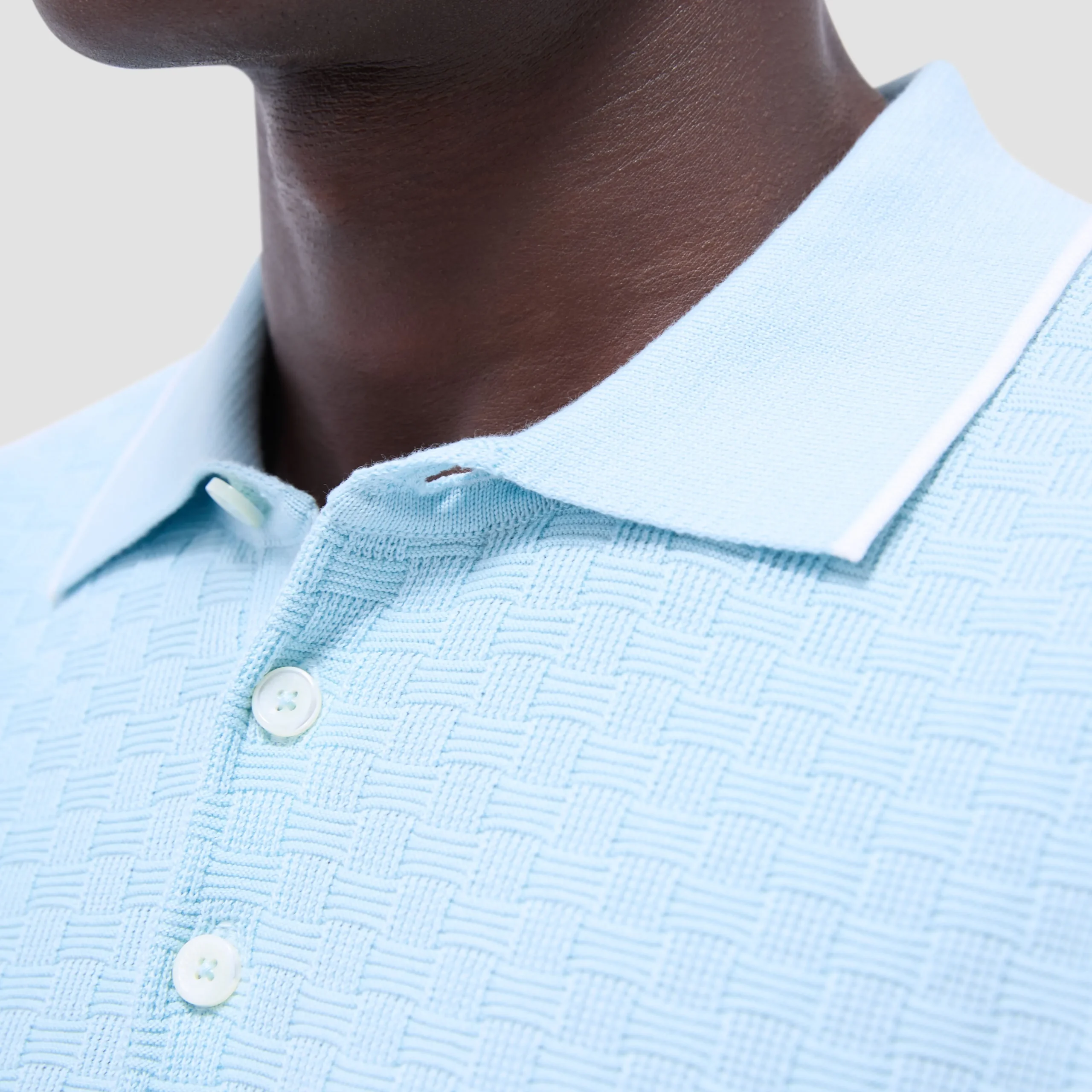 Basket Stitch Three Button Polo Sweater