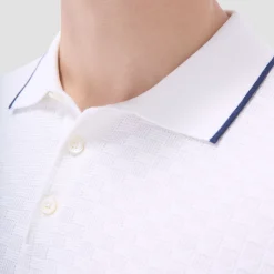 Basket Stitch Three Button Polo Sweater