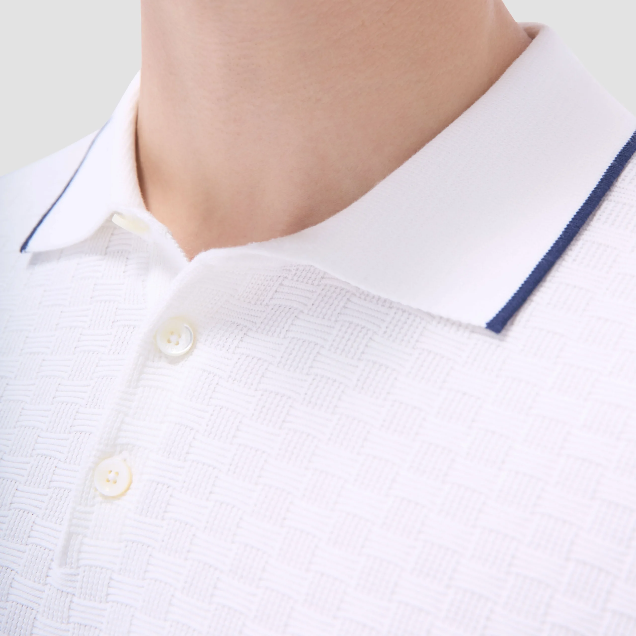 Basket Stitch Three Button Polo Sweater