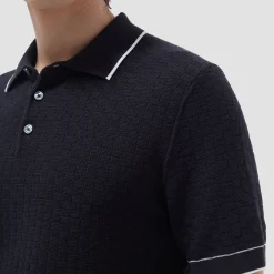 Basket Stitch Three Button Polo Sweater