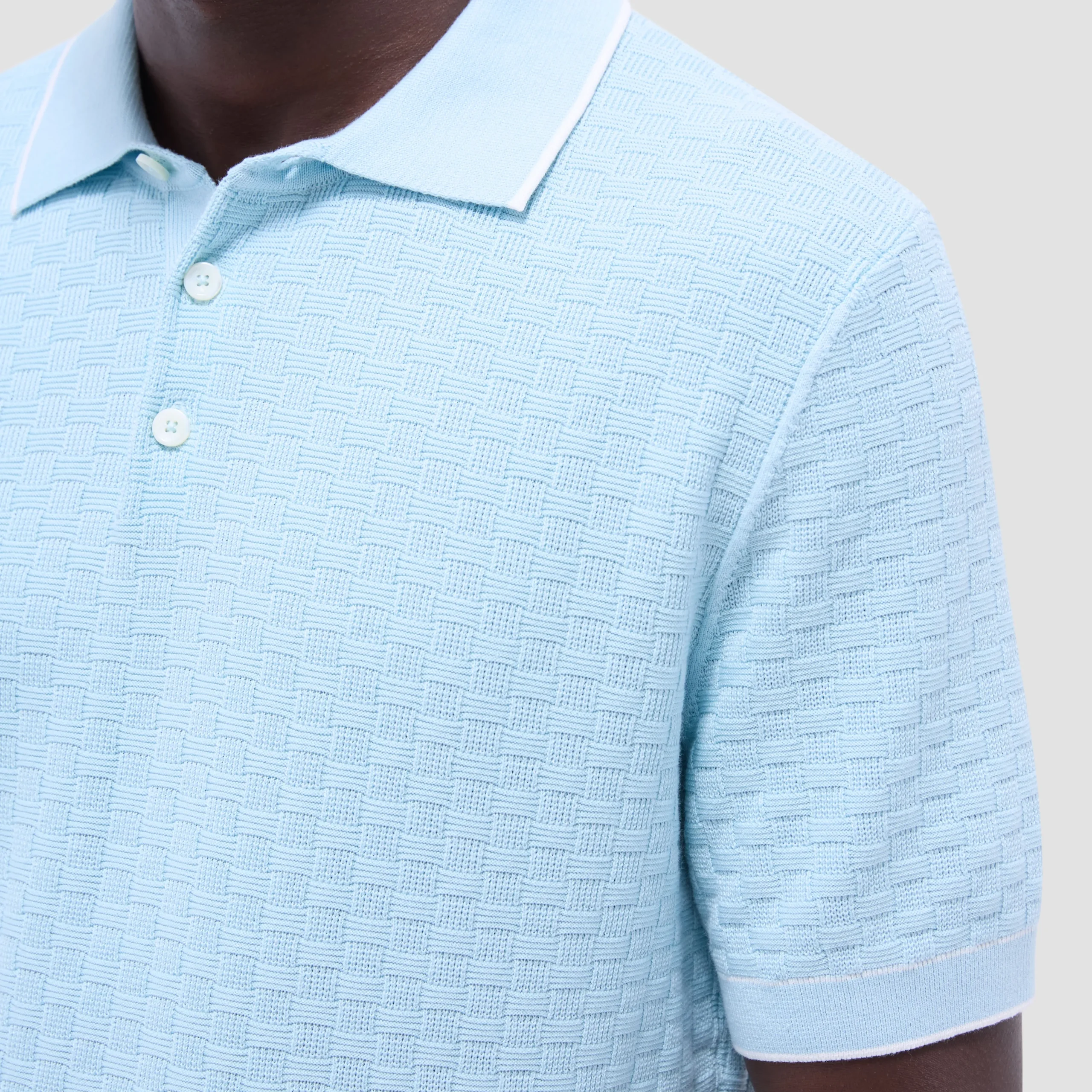 Basket Stitch Three Button Polo Sweater
