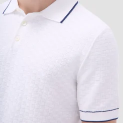 Basket Stitch Three Button Polo Sweater