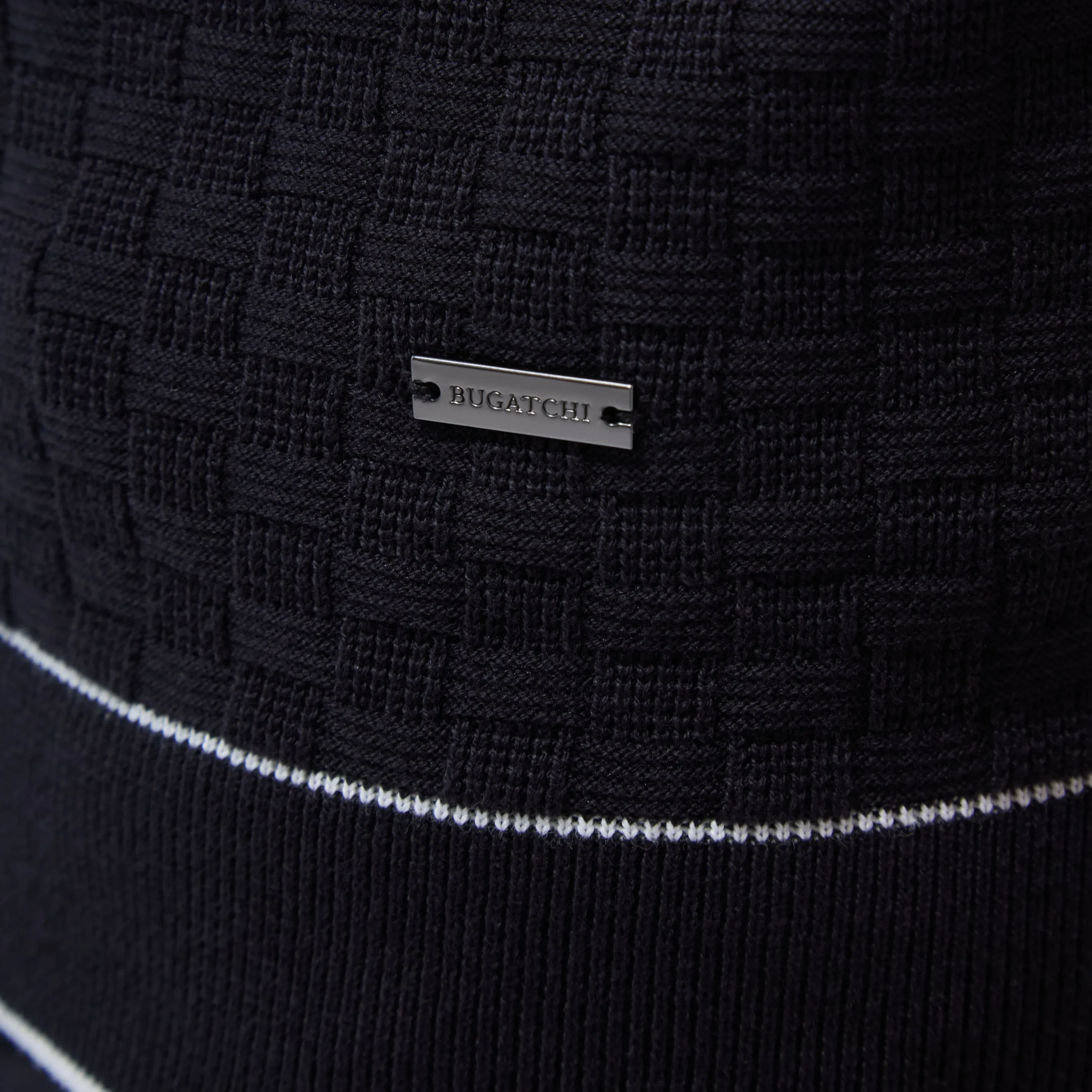 Basket Stitch Three Button Polo Sweater