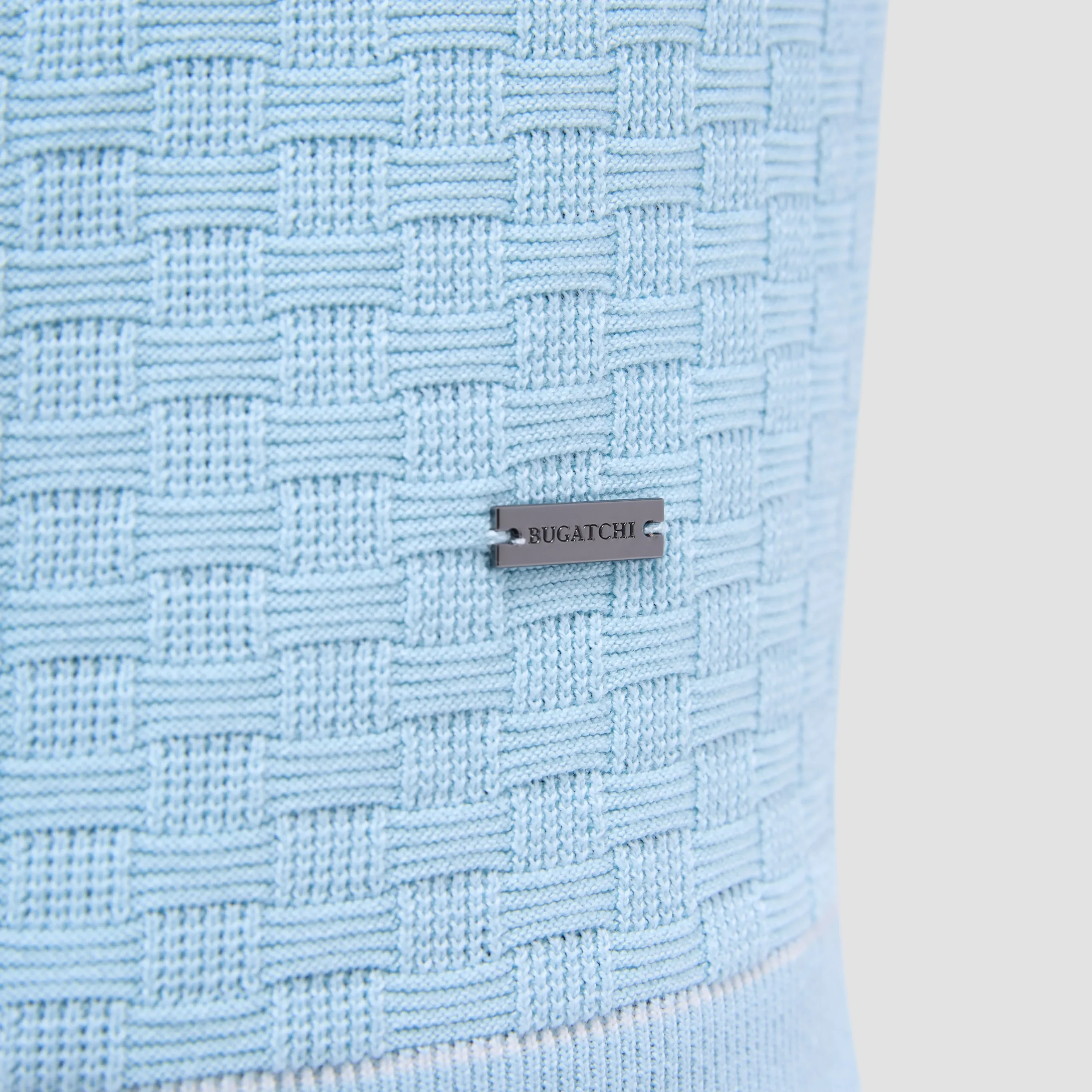Basket Stitch Three Button Polo Sweater