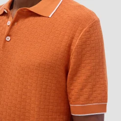 Basket Stitch Three Button Polo Sweater