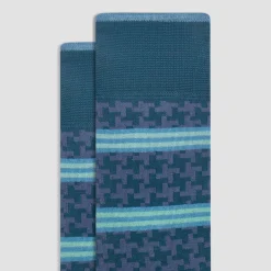 Striped Hound's Tooth Mid-Calf Socks