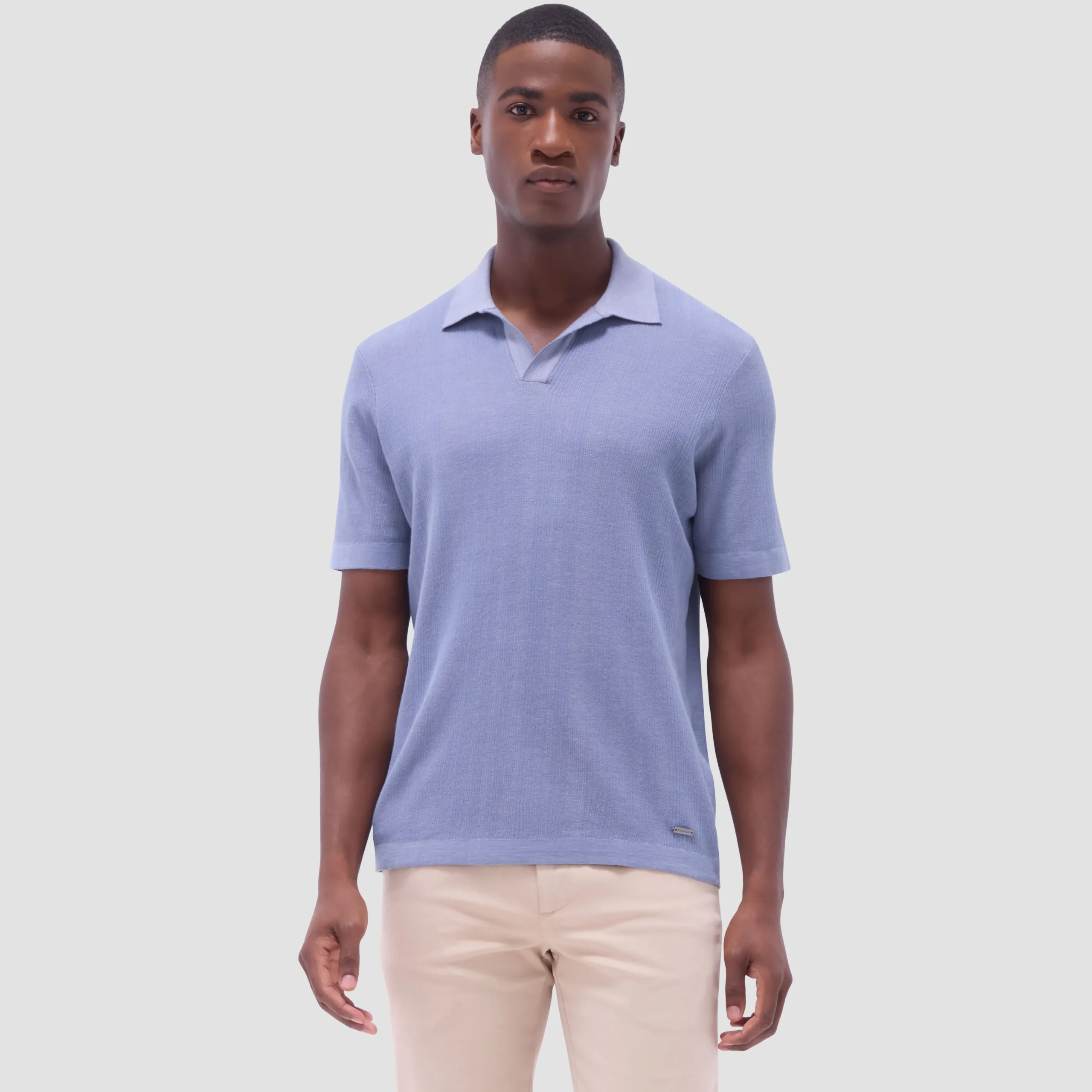 Two-Tone Rib Stitch Short Sleeve Johnny Sweater