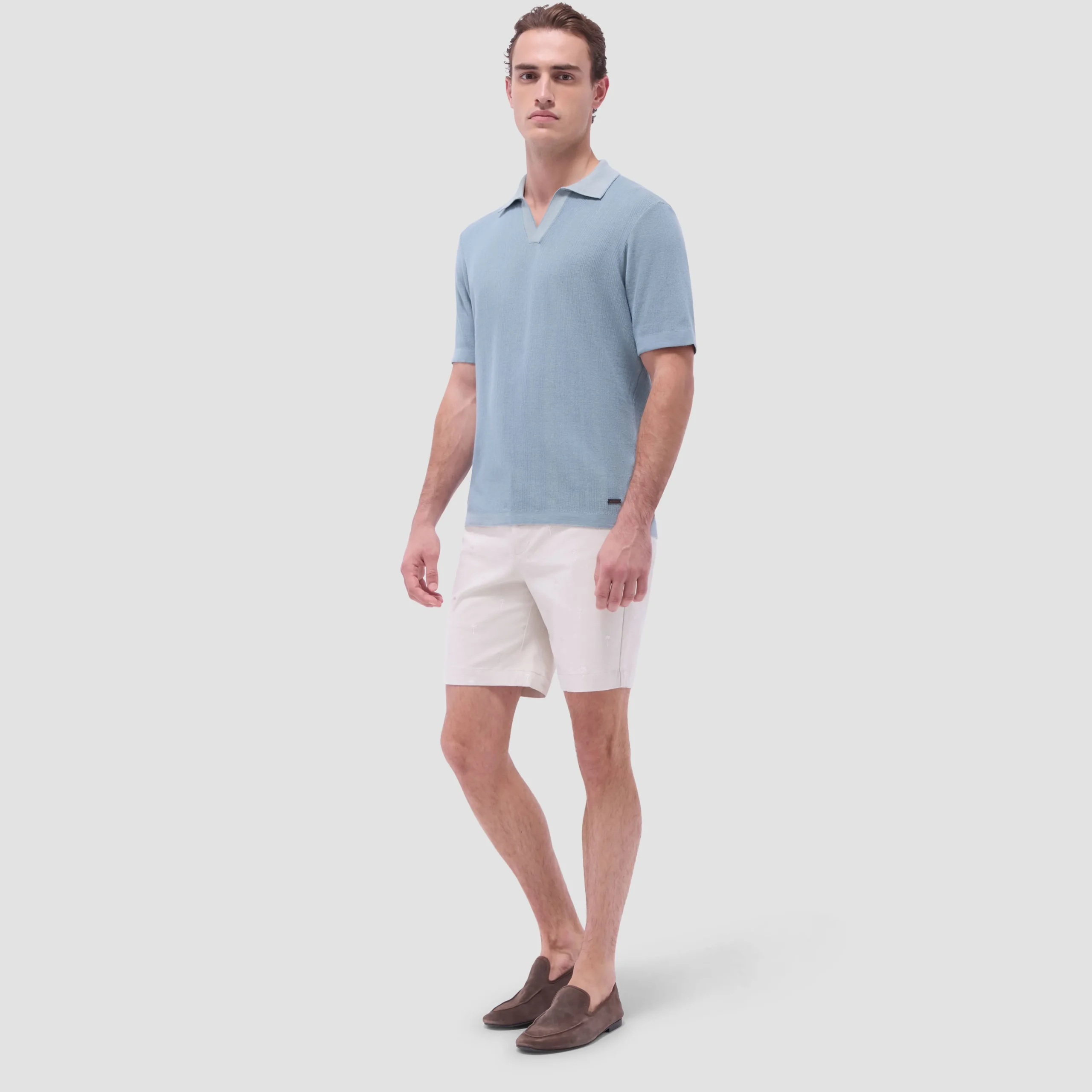 Two-Tone Rib Stitch Short Sleeve Johnny Sweater